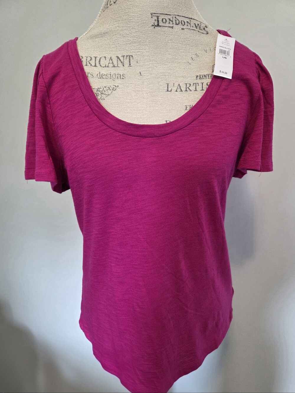 ​GAP NWT Fuchsia Pink ForeverSoft Scoop Neck Flutter Sleeve T-Shirt L